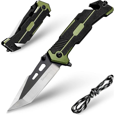 Couteaux Pliants, en Couteaux de Survie Multiusages, Portable Couteau pliant d'extérieur, Poignée Antidérapante, Couteau de Poche, Camping Randonnée (1/5)
