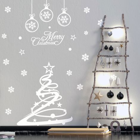 Sticker Merry christmas - 30x30cm - blanc - Autocollants adhésifs noël - décoration fêtes (1/3)