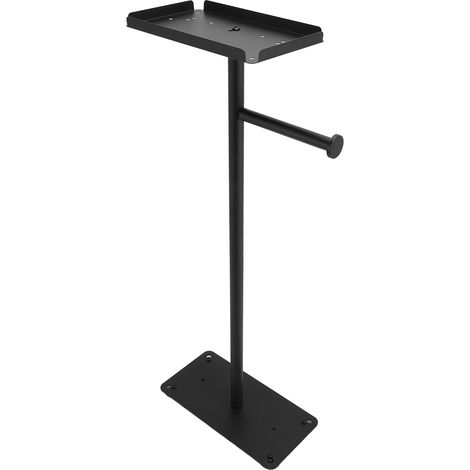 Porte-papier toilette sur pied en acier inoxydable noir, support pour rouleau de papier toilette et plantes en pot pour salle de bain (1/5)