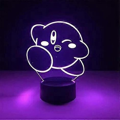 Veilleuse 3D Kirby pour garçons et filles, lampe de nuit 3D mignonne inspirée des jeux vidéo et anime, lampe de décoration pour la maison, cadeau d'anniversaire kawaii pour enfants, lampe LED à illusi