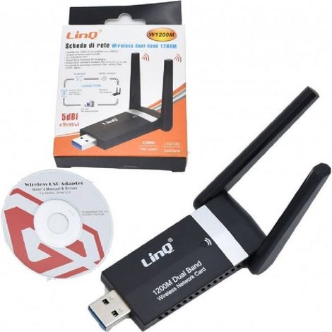 Linq - Adattatore Scheda Di Rete Usb 3.0 Wifi Dual Band 1200m Amplificata 5 Dbi W1200m - (1/4)