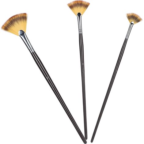 Jeu de 3 pinceaux éventail en nylon pour aquarelle, manche en bois, poils synthétiques, idéal peinture artistique et détail. (1/5)