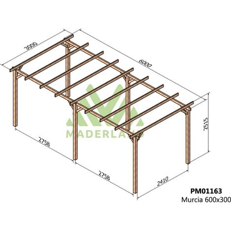Pérgola de Madera Maciza Murcia (Maderland) - Gardeneas - 600 x 300 cm