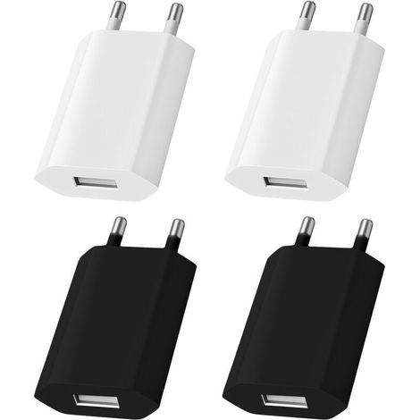 Set mit 4 USB-Ladegeräten, 5V 1A USB-Stecker, 5V 1A Steckdosenaufsatz, universeller Netzadapter für Schnellladung, mobiler Akku, kompatibel mit Samsung, iPhone und Tablets (1/4)