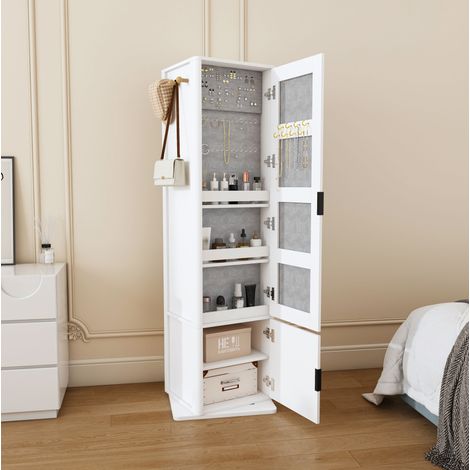 Armoire à bijoux 50x50x170 cm MDF blanc 360° avec miroir, gain de place chambre – MEUBLIV (1/5)