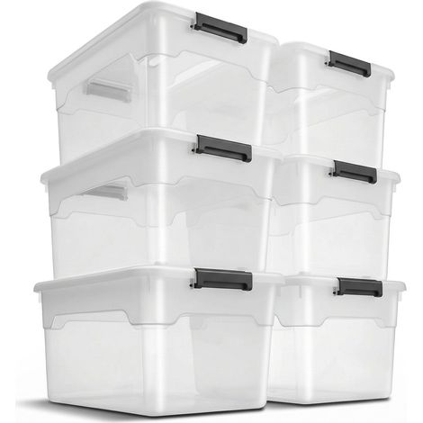 Scatola di stoccaggio con coperchio 30 L 6 scatole di plastica per lo stoccaggio ordinato (1/2)