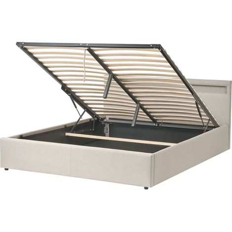 Letto matrimoniale in tessuto beige con LED 160 x 200 cm con contenitore Armelle