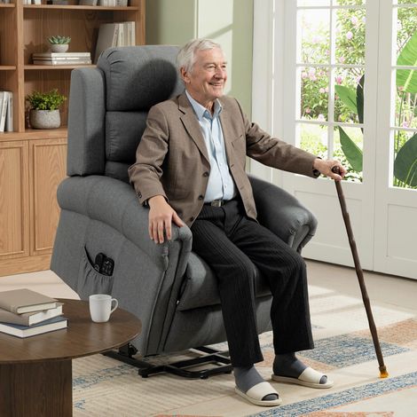 Fauteuil de massage avec aide debout grey avec fonction d’inclinaison look de lin fauteuil inclinable têtes vibrantes design moderne (1/4)