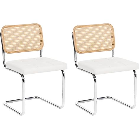 Set of 2 Dining Chairs White Faux Leather Embossed Cantilever Metal Base Vintage Retro Style ETHETE (1/5)