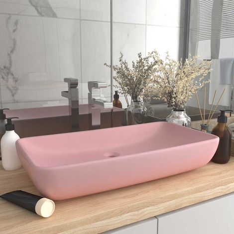 vidaXL Lavabo de luxe rectangulaire Rose mat 71x38 cm Céramique (1/5)