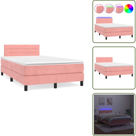 Sommier à lattes de lit et matelas LED rose 120x190 cm velours - Lit Plateforme - Lit Design - Lit Capitonné - Lit Velours - Lit Avec Éclairage Led (1/5)