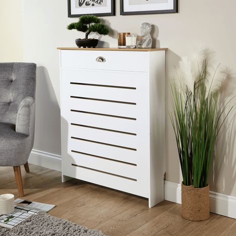 Batley Radiator Cover Grill Shelf Cabinet With Drawer MDF Modern White (1/5)