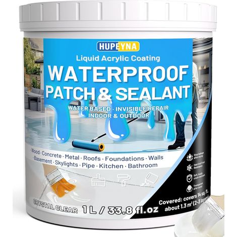 Liquide Étanchéité Transparent, Membrane d'Étanchéité Waterstop 1KG Imperméable Transparente, Revêtement Imperméable Transparent Anti-Fuites Intérieure et Extérieure Colle Imperméabilisante (1/5)