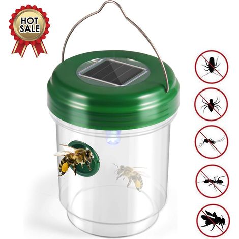 Piège à guêpes, lampe LED ultraviolette solaire d'extérieur, idéal pour les guêpes, abeilles, frelons, insectes, mouches et plus encore. (1/4)