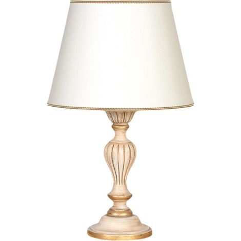 Lumetto In Legno Classico Crema Decapè Oro Con Paralume 1 Luce Avocetta