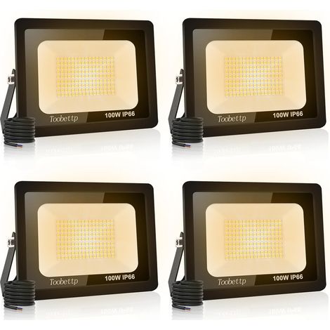 4PCS 100W Projecteur LED Extérieur, Spot LED Exterieur 10000LM, 3500K Blanche Chaude Éclairage de Sécurité Extérieur IP66 Imperméable pour Garage Jardin Terrasse Parking