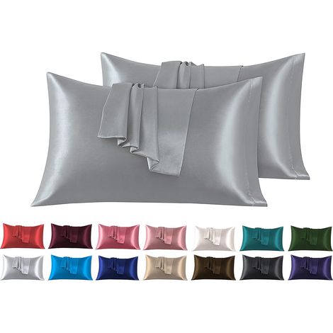 Taies d'oreiller en satin 50 x 70 cm, lot de 2, taies d'oreiller en satin gris, taies d'oreiller douces pour votre peau