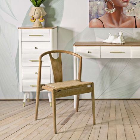 Sessel Ione, 2 Stühle, Sitz aus geflochtenem Rattan, Gestell aus Holz, Braun (1/5)