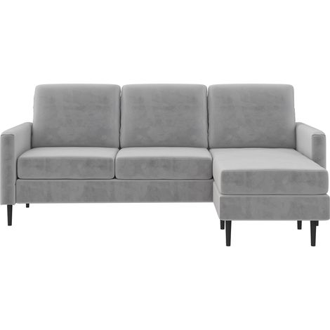 Dante-Canapé 3 places avec chaise longue en velours gris clair (1/4)
