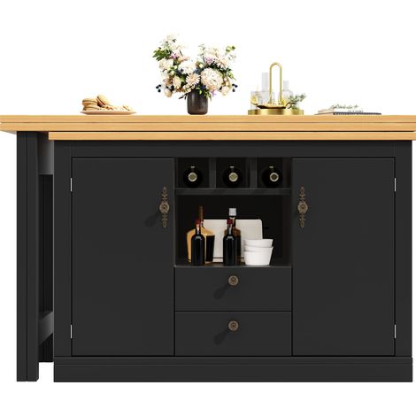 Table bar extensible 120-180 cm pivotante à 360°, avec rangement et plateau MDF, noire, pour salon, salle à manger, bureau et petits espaces – CHICFURN (1/5)
