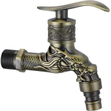 Antiker Wandwasserhahn aus Messing für Spüle, Waschmaschine, Gartenhahn, Vintage-Drachenstil (1/4)
