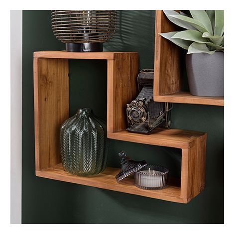 Macabane – Étagère murale marron en forme 'L' 1 niche – Bois de teck recyclé – Dimensions 45.3 x 15 x 35.3 cm – Meuble monté (1/6)