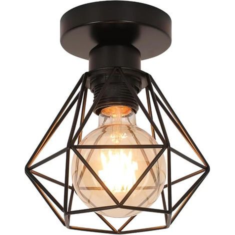 Plafonnier Industriel E27, Luminaire Métal Cage Vintage, Suspension éclairage Plafond Noir pour Cuisine Chambre Salon Couloir Café Bar (1/5)