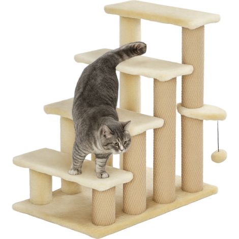 pawHut Pet Stairs with 4-step Stair, Scratching Posts, Platforms, Toy Ball (1/5)