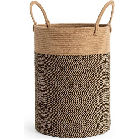 Geflochtener Wäschekorb aus Baumwolle mit Griffen, groß, D35xH50 cm, Schwarz/Braun (1/5)