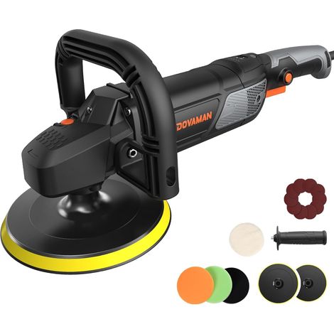 PLS03A Polisseuse 1500W, Polisseuse Rotative 180 mm/150 mm, 6 Vitesses Réglables (600–3000 tr/min), Poignée Amovible, Kit de Polissage pour Voiture, Lustrage et Cirage (1/5)