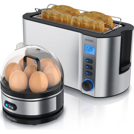 Arendo Frühstücksset 2-teilig, Eierkocher SEVENCOOK, 4-Scheiben Langschlitztoaster, Silber (1/5)