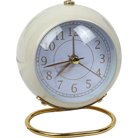 Réveil simple en métal, alimenté par piles, silencieux, idéal pour les dortoirs étudiants et les bureaux, horloge décorative compacte, beige. (1/4)