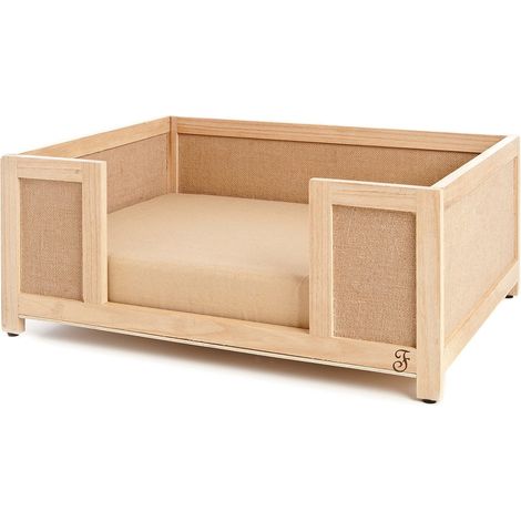 Canapé en bois naturel pour chiens et chats – Coussin amovible – Dimensions 65 x 46 x 26 cm – Pieds en caoutchouc antidérapants – Ferribiella (1/5)