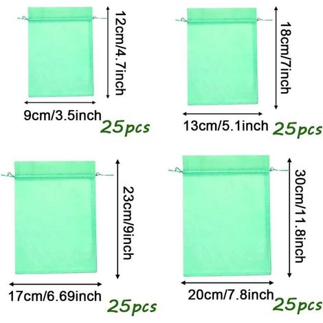 Sunxury – Lot de 100 sacs de protection pour fruits – 4 tailles – Filets anti-oiseaux et insectes – Organza résistant – Protection raisin et légumes
