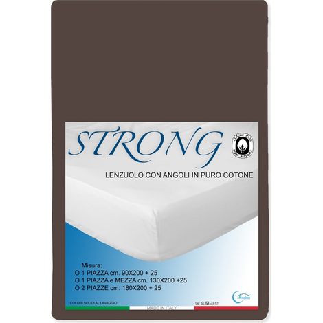 LENZUOLO con ANGOLI STRONG tinta unita MARRONE made in Italy Una Piazza