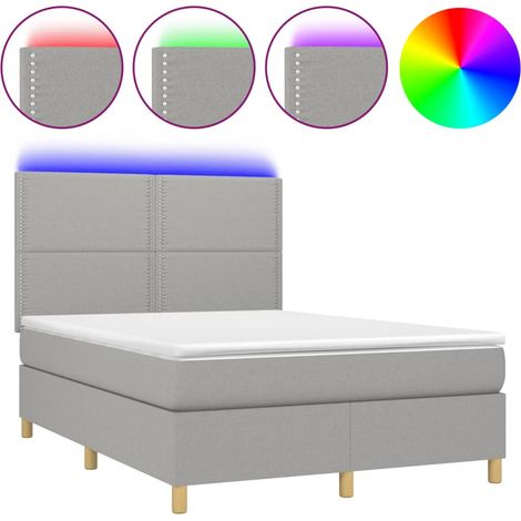 Maison Exclusive - Letto a Molle Materasso e LED Grigio Chiaro 140x200 cm Tessuto (1/5)