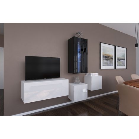 Ensemble meuble TV NEXT 293 AN293-17WB-HG28-1A blanc-noir brillant 197 cm