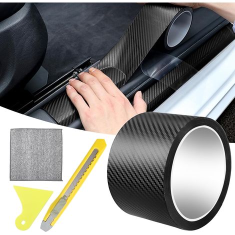 Covering Carbone Adhésif pour Voiture, 7cm x 5m Fibre de Autocollant Carbone Protection Seuil de Porte, et Une Petite Raclette, Autocollant Carbone pour Voiture pour la Plupart (Noir) (1/5)