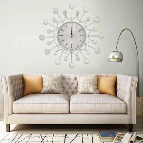 Horloge murale argentée, 40 cm, métal (1/5)