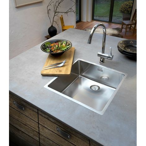 Reginox New York Kitchen Sink Square Single Bowl Stainless Steel Basket Waste (1/5)