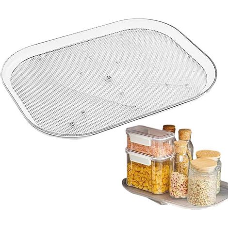 Boîte de rangement carrée transparente pivotante à 360°, compatible réfrigérateur et plan de travail, avec étagère rotative pour boissons et épices - 35 x 26 x 3,2 cm (1/5)