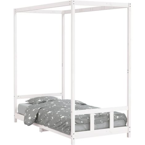 Lit simple Cadre de lit pour enfants blanc 90x190 cm bois de pin massif (1/5)