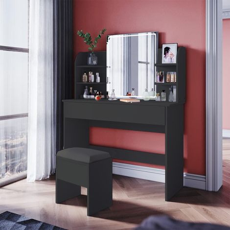 Postazione toeletta trucco make up moderna luci LED nera Astrid Black
