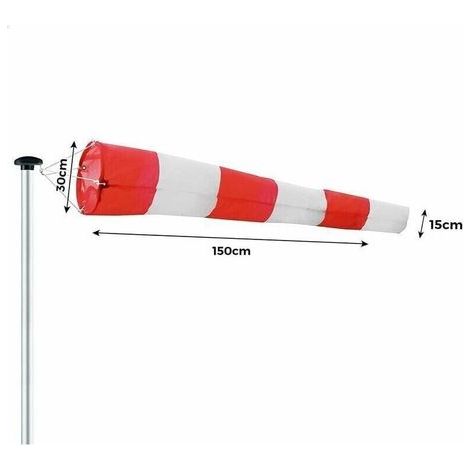 Manche à air pour l'extérieur, Indicateur de Direction du Vent en Rouge et Blanc 150x45x25cm. Suspension & émerillon, résistant aux intempéries, Indicateur de Direction du Vent (1/5)