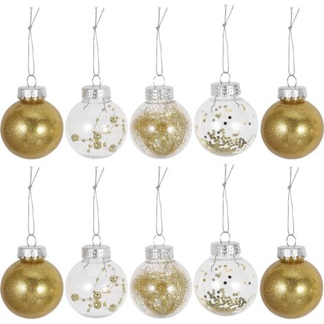 24 boules de Noël dorées en plastique de 6 cm (1/5)