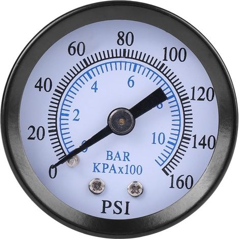 Universelles Mini-Manometer mit pneumatischer und hydraulischer Doppelskala. Für Öl, Luft, Kraftstoff und Wasser. 0–160 psi, 0–10 bar. 1/8"-NPT-Gewinde. (1/5)