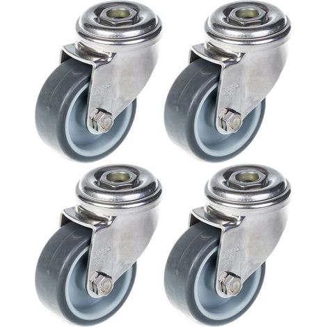 Roulette - Edelstahl 50mm - Drehbar - Set von 4 - Grauer Gummi