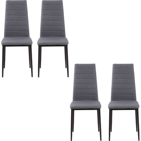 Lot de 4 chaises de salle à manger, chaises de cuisine, dossier haut, pieds métal, tissu lin, 41x50x97cm, gris (1/5)