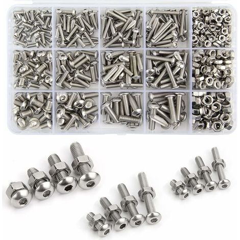 500 Pièce M3 M4 M5 Coffrets Boulons et Écrous en 304 Acier inoxydable Bouton à tête hexagonale Socket Tête Câble Boulons Vis avec boîte de rangement