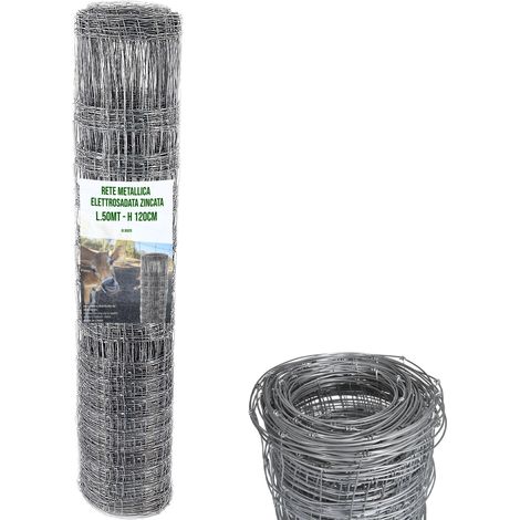 Rete Metallica Zincata Per Recinzione 50 M Pastorale Pascoli Pecore Ovini Vacche Orto Giardini Spazi Esterni Piante 3 Diverse Maglie Colore Grigio (120 Cm) (1/3)